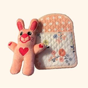 Hand Crafted Stuffed Animal Bunny Plush Pink with Quilted Blanket Sleeping Bag